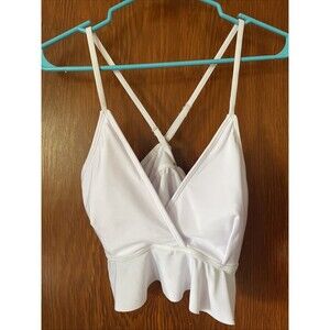 Tempt Me Double Ruffle Bandeau Bikini Swimsuit Top Women Medium White Versatile